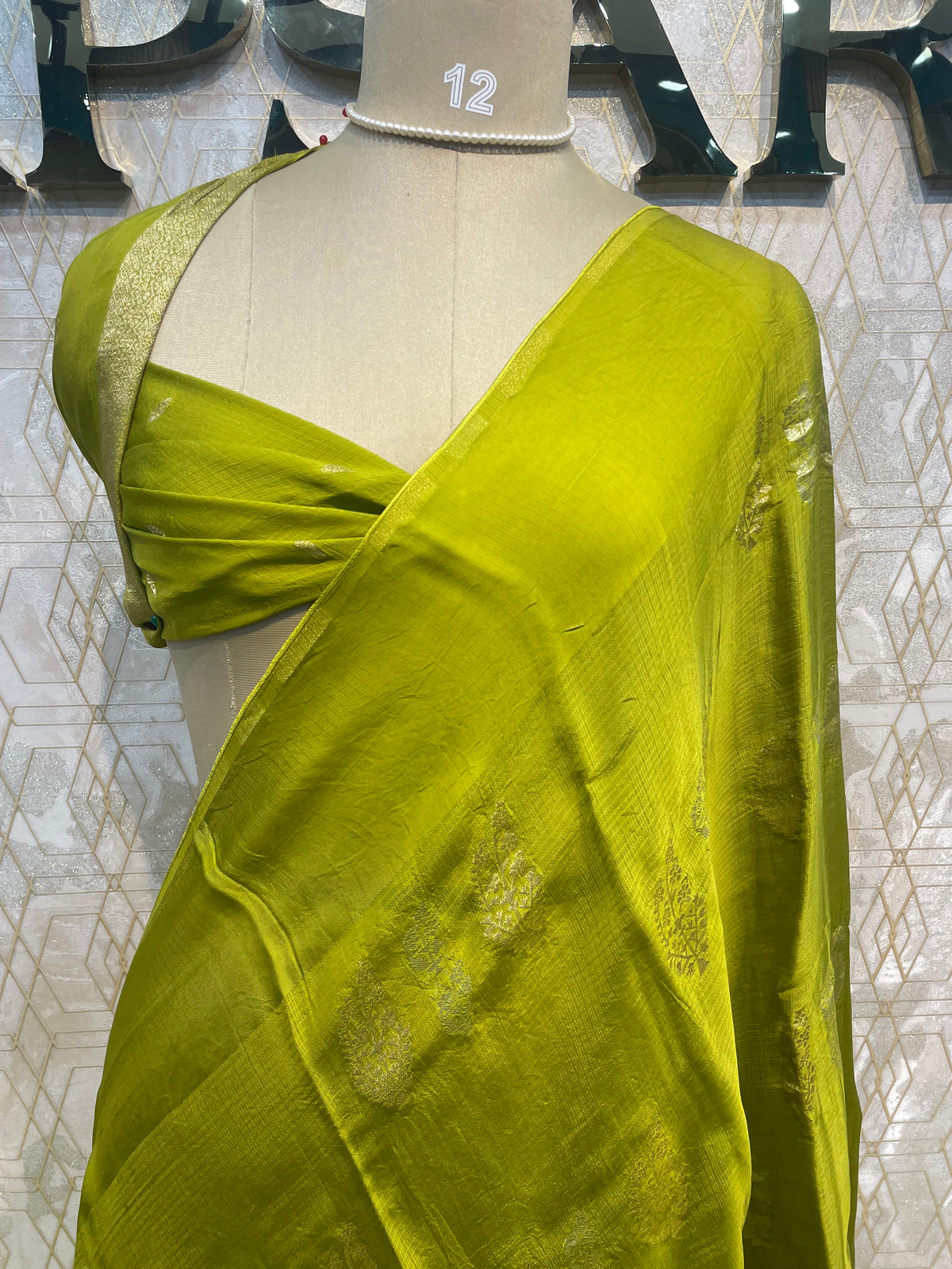 Green Crepe Kota Checks Saree 66
