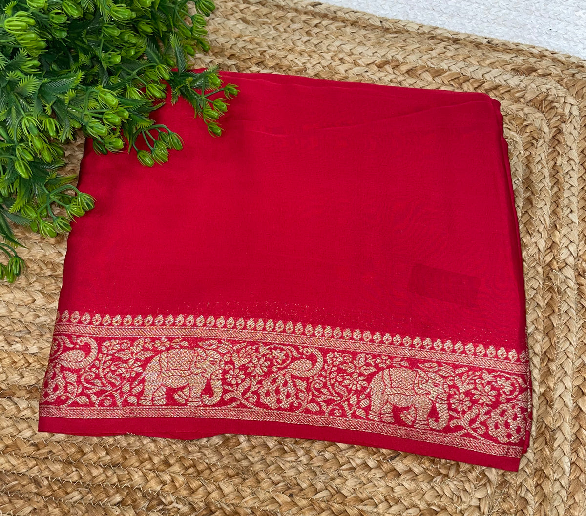 Red Satin Mashru Silk Saree 07