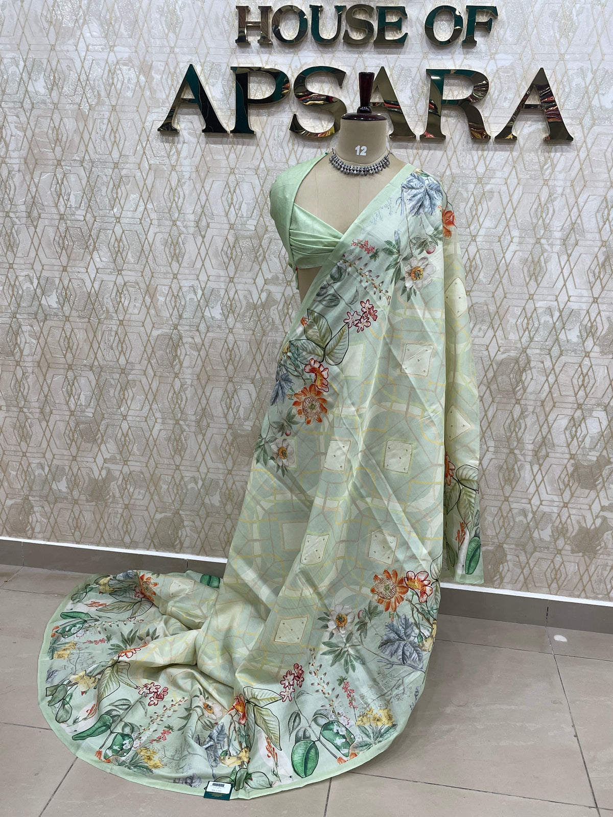 Pista Green Soft Tussur Aari Work Saree 38
