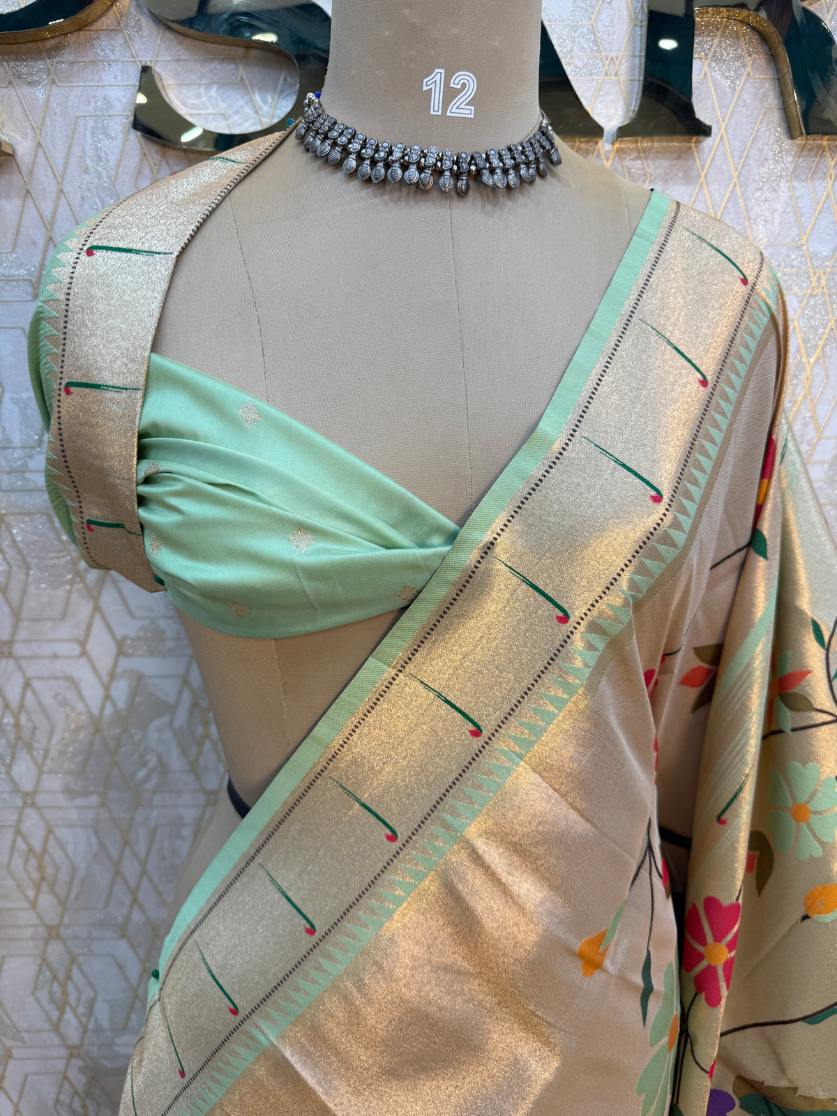 Gold n Green Paithani Tissue Saree 100