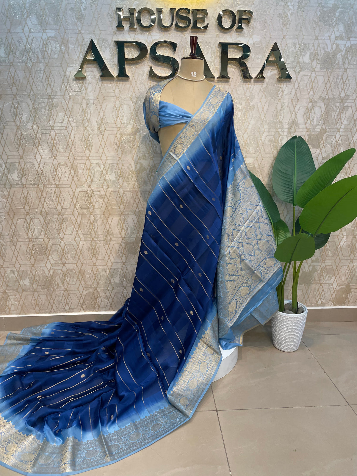 Royal Blue Kota Crepe Fusion Saree 203
