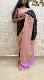 Black n Lailac Pure Khadi Georgette Saree 04