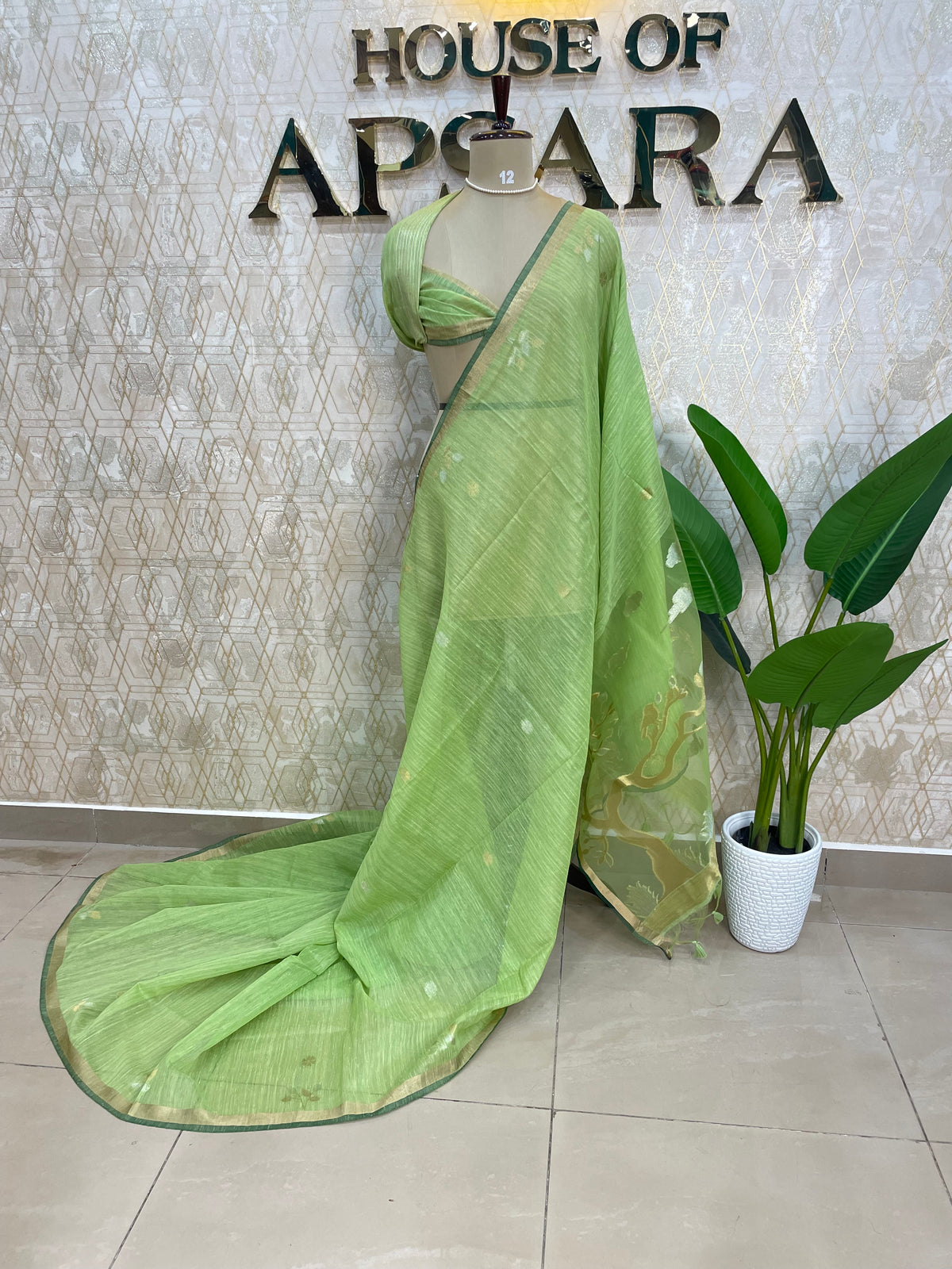 Pista Green Jute Lenin Saree 68