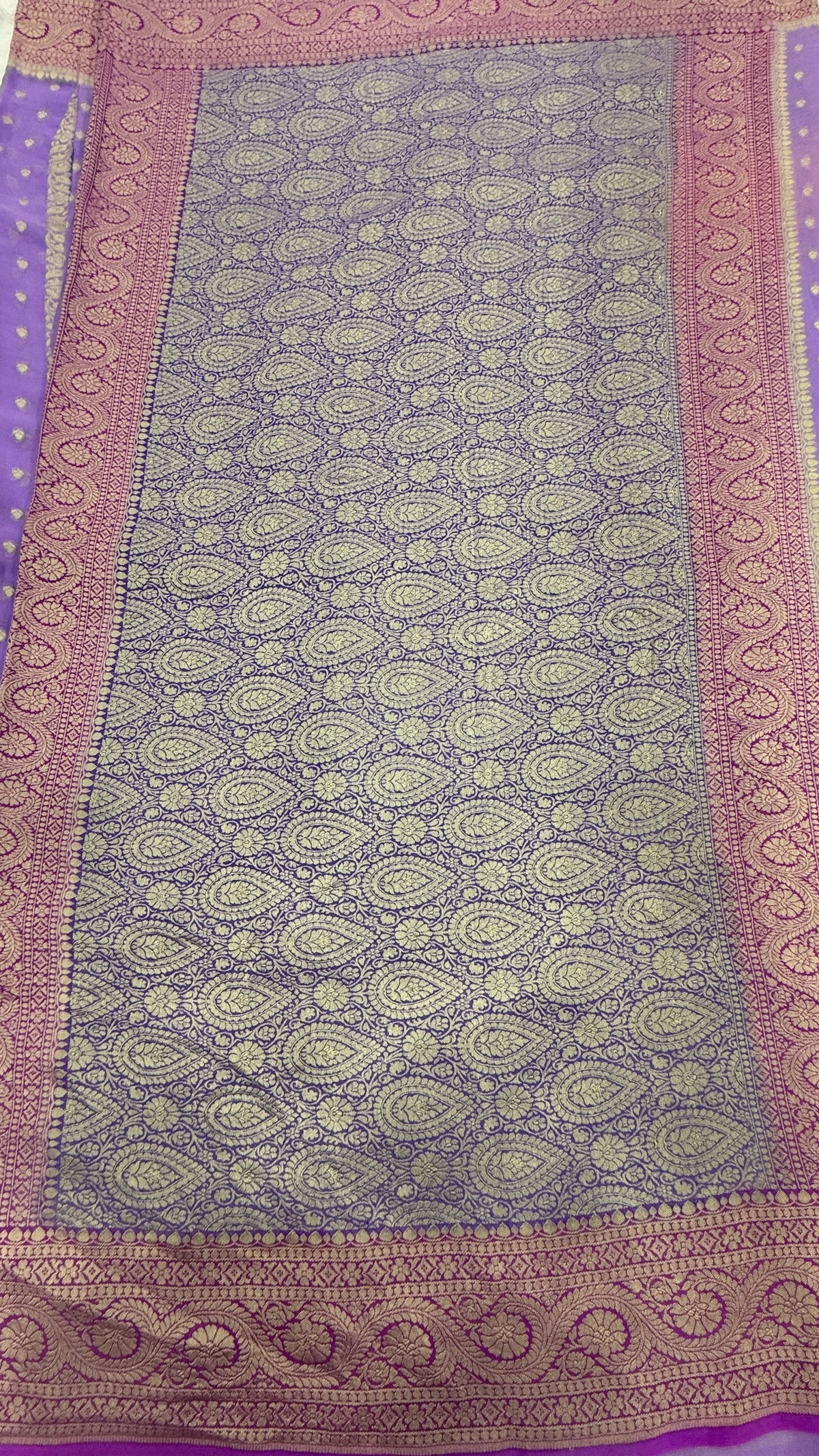 Pink n Purple Dual Shade Pure Khadi Rangkart Georgette Saree 04