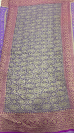 Pink n Purple Dual Shade Pure Khadi Rangkart Georgette Saree 04
