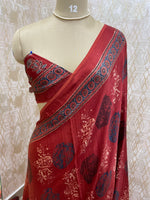 Red Pure Modal Silk Ajrak Print Saree 05