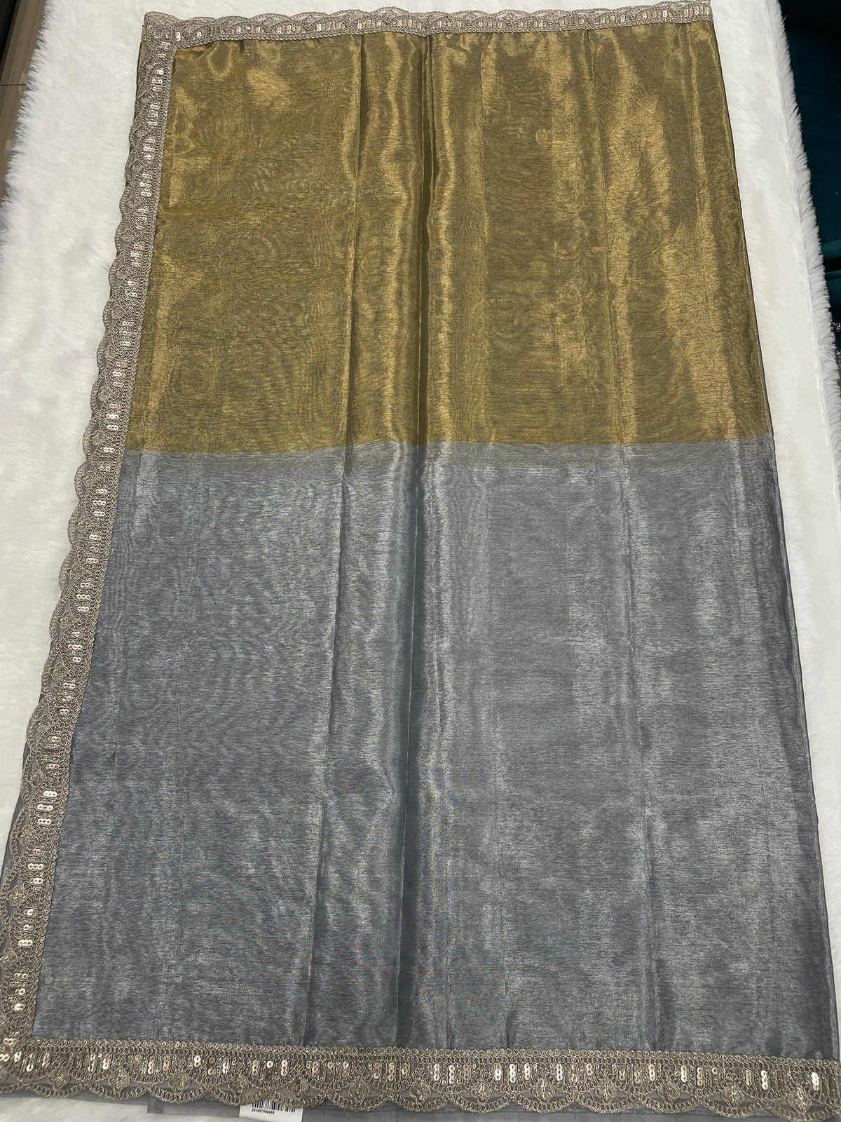 Gold n Grey Dual Shade Designer Tissue Saree 09