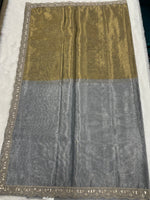 Gold n Grey Dual Shade Designer Tissue Saree 09