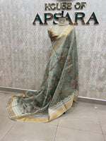 Green Tissue Digital Print Saree