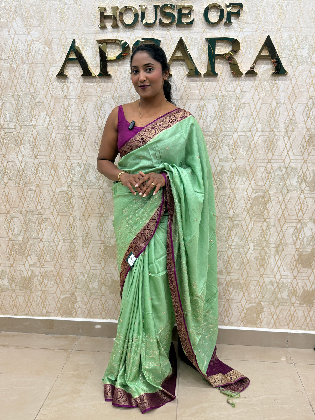 Green n Purple Tussur Crepe Sequence Work Saree 21