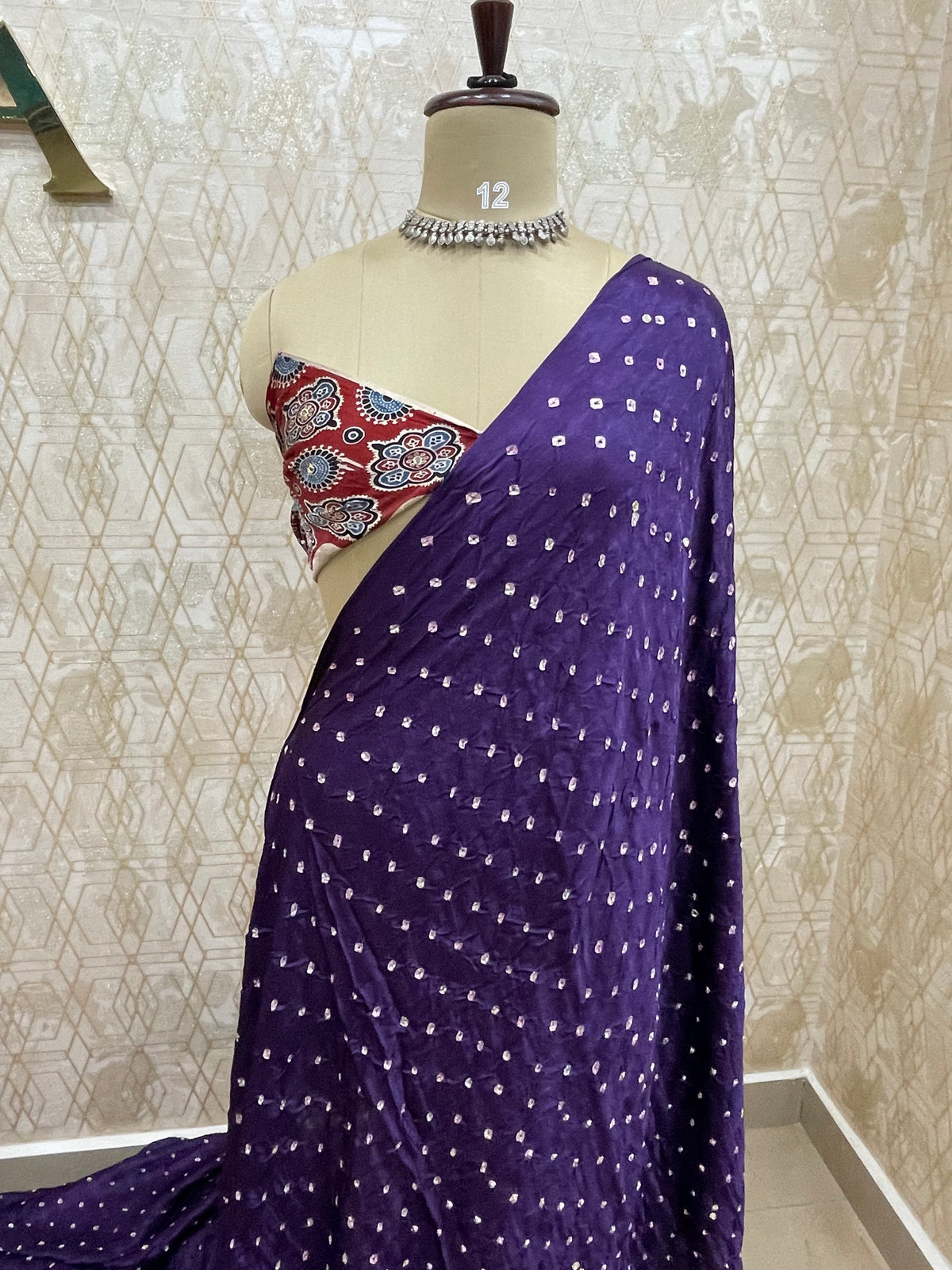 Purple Pure Modal Silk Bandhini With Mirror Saree 05