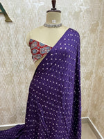 Purple Pure Modal Silk Bandhini With Mirror Saree 05