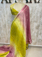 Green n Onion Pink Wrinkle Chiffon Dual Shade Saree 65