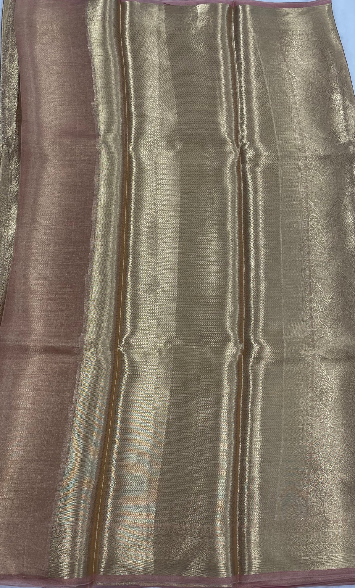 Gold n Peach Pure Tissue Brocade Saree 11