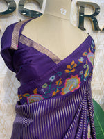 Purple Crepe With Stripe Cross-stitch Embroidery Saree 207