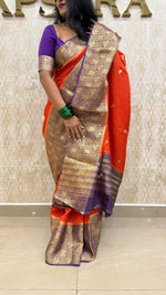 Orange n Purple Checks Cotton Silk Saree 13