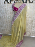 Yellow With Silver Zari Semi Chiffon
