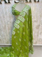 Pista Green Assam Silk Batik Print Saree 23