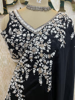 Black Handwork Stitched Blouse Designer Party Saree 55