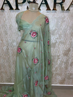 Pista Green Soft Organza CutWork With Embroidery Saree 40