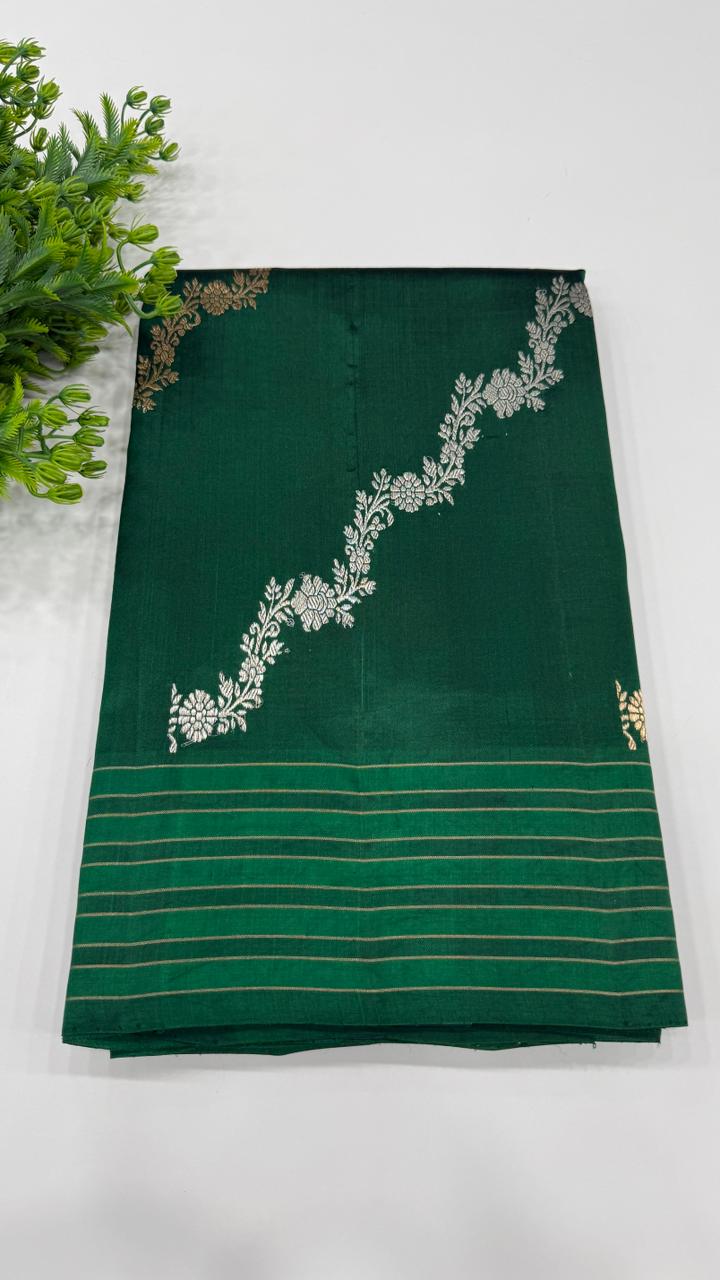 Bottel Green Pure Row Mango saree 02