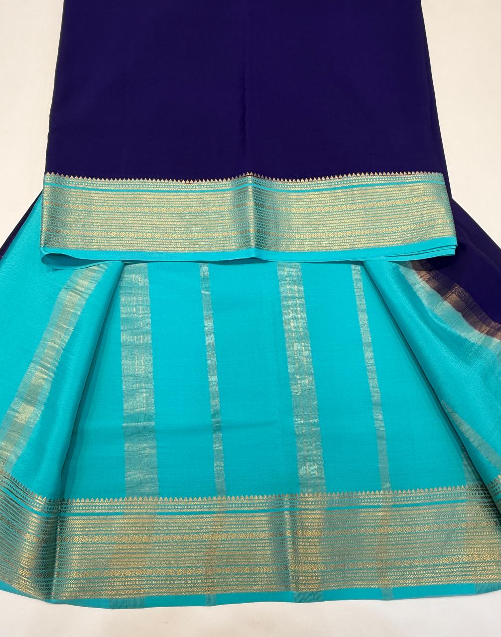 Navy Blue Pure Mysore Silk Crepe Saree 01
