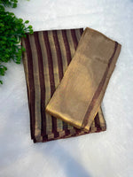 Dark Brown Pure Tissue Stripes Saree 11