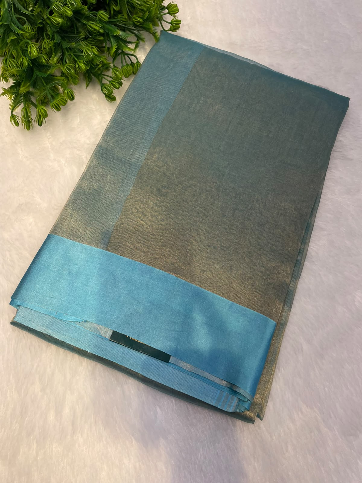 Gold n Blue Pure Tissue Organza Saree 11