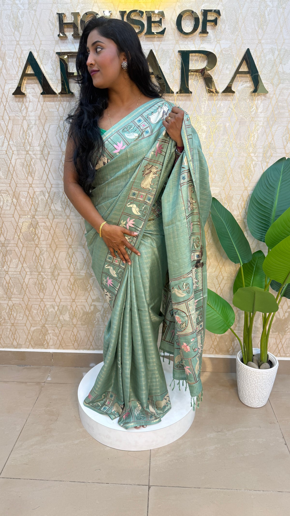 Green Soft Tussur Embroidery Saree 21