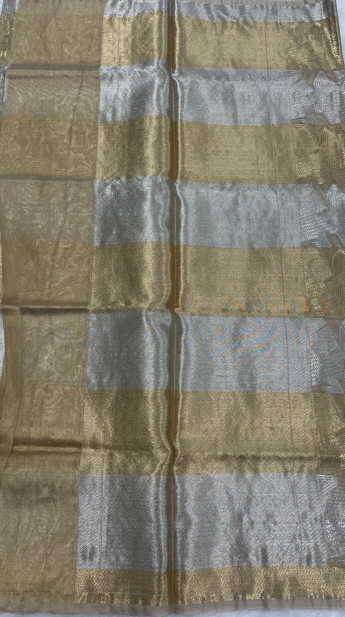Gold n Grey Pure Tissue Brocade Saree 11