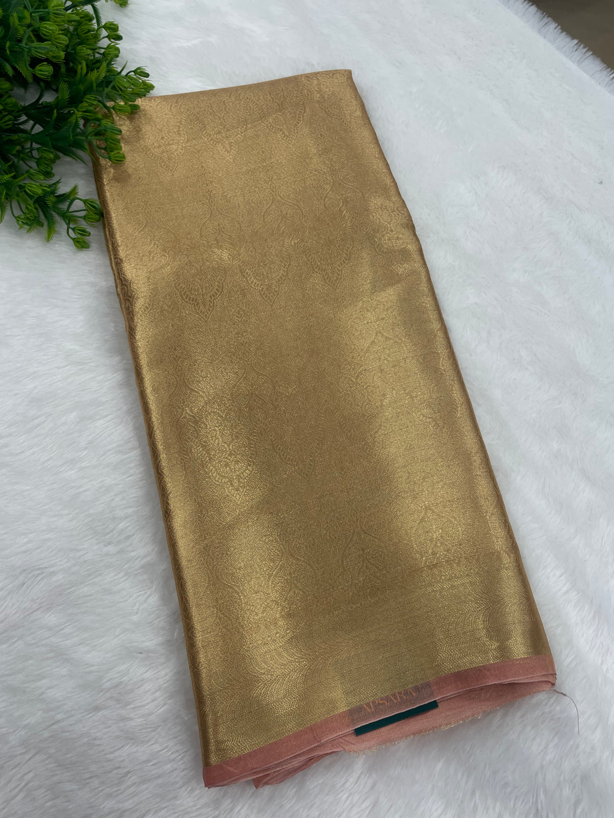 Gold n Peach Pure Tissue Brocade Saree 11