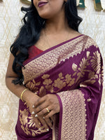 Wine Banarasi Raw Silk Saree 32