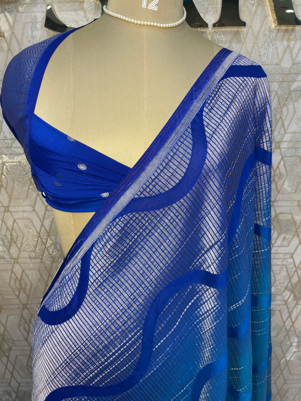 Blue With Silver Zari Semi Chiffon Saree 70