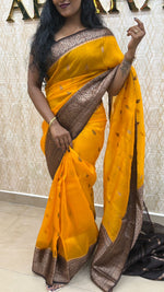 Mustard Yellow Pure Kora Antique saree 02