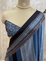 Blue Pure Modal Silk Ajrak Print Saree 05