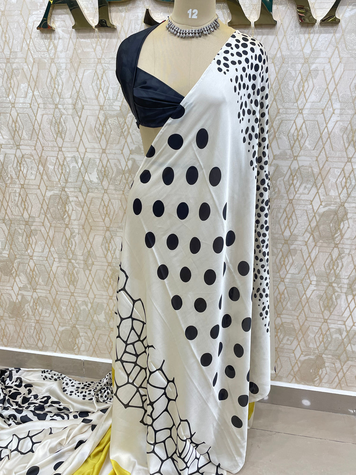 White n Black Satin Digital Print Saree 45