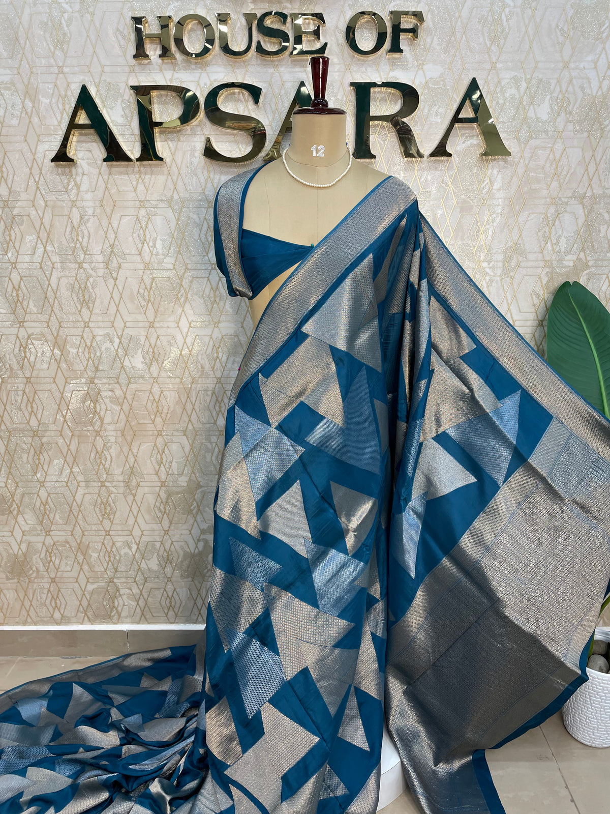Peacock Blue Banarasi crepe saree 316