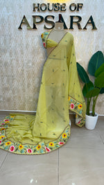 Yellow Soft Crush Tissue Sunflower Embroidery Work Saree 301