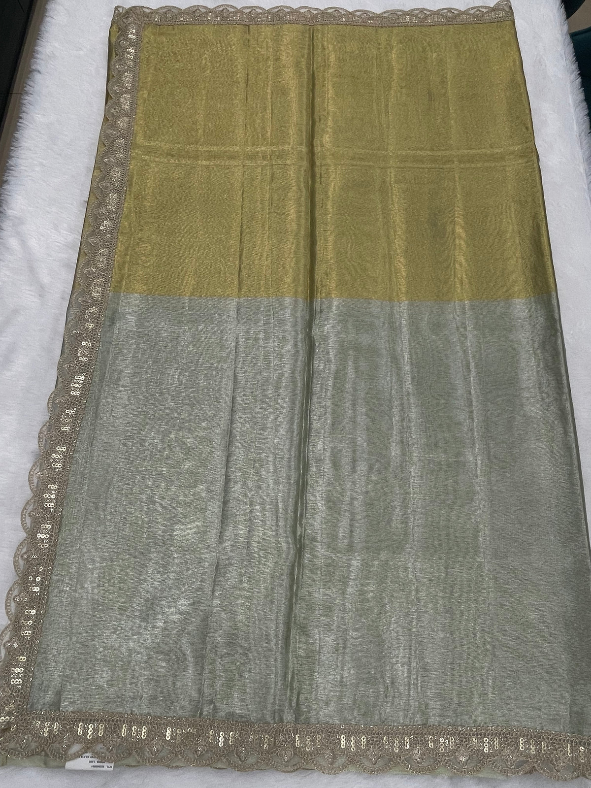 Gold n Pista Green Dual Shade Designer Tissue Saree