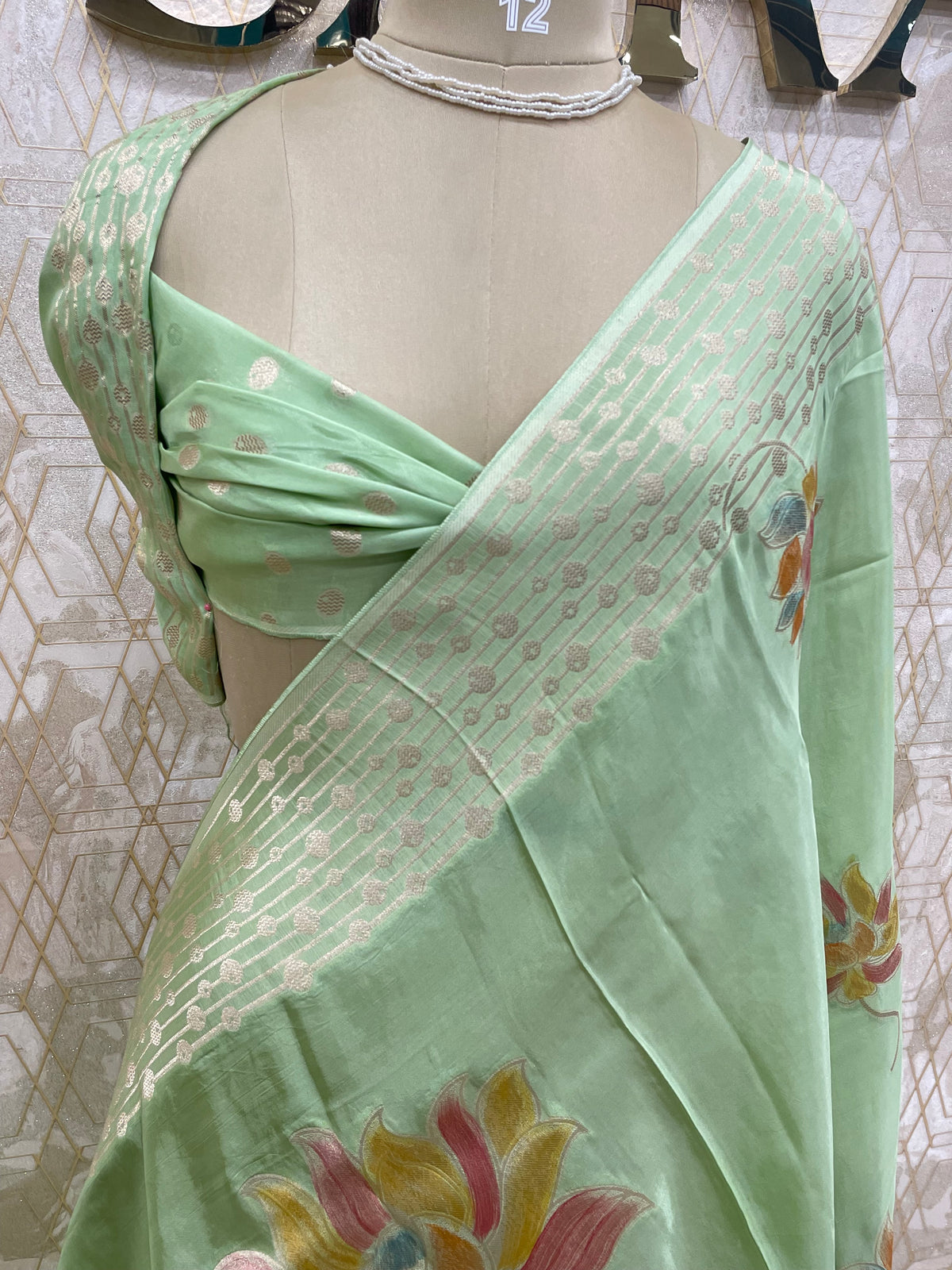 Pista Green Banarasi Soft Crepe Saree 33