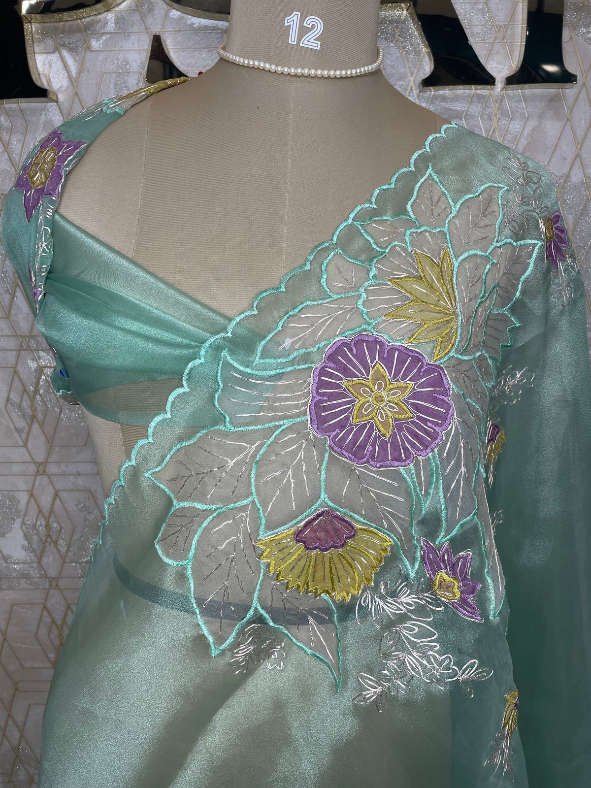 Sea Green Soft Organza Embroidery Saree 40