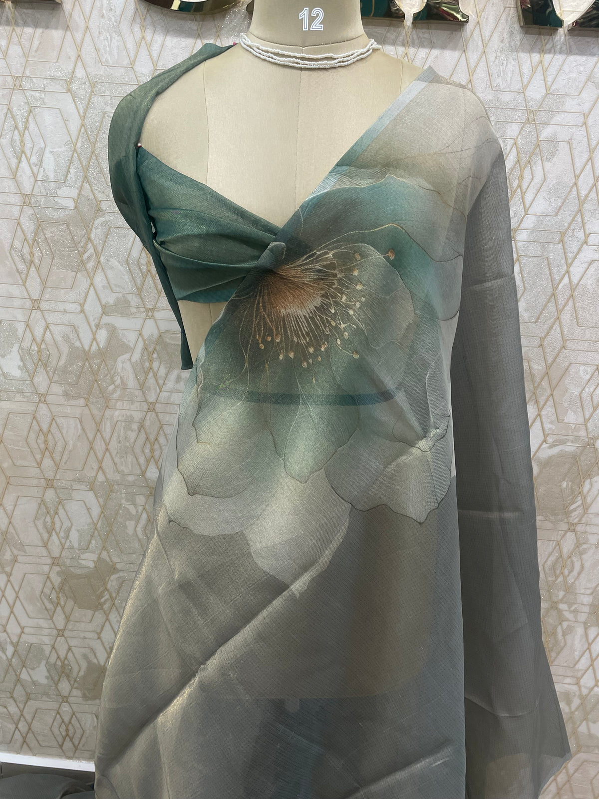 Green Tissue Floral Print Saree 35