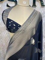 Black Chinnon Crepe Sparrow Butta Saree 67