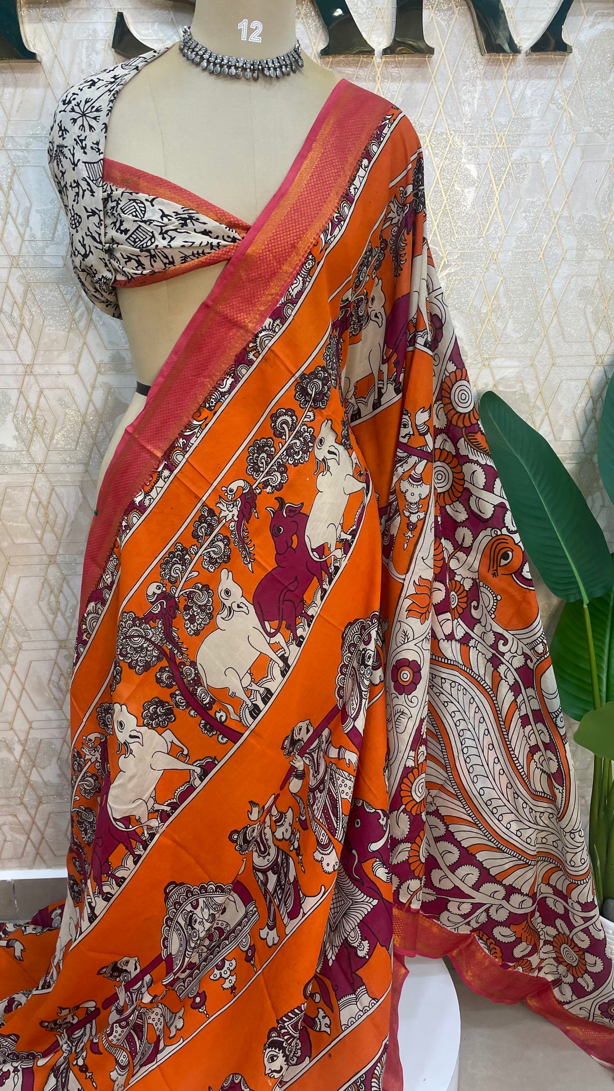 Orange Pen Kalamkari Saree 104