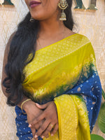 Blue n Green Dola Silk Real Bandhini Saree 91