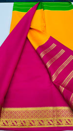 Yellow 3D Stripes Pure Mysore Silk Crepe Saree 01