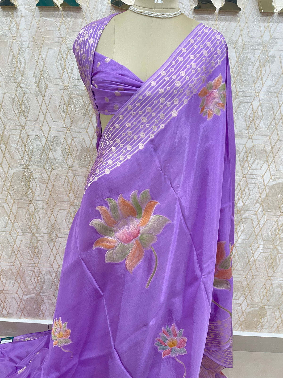 Lavender Banarasi Soft Crepe Saree 33