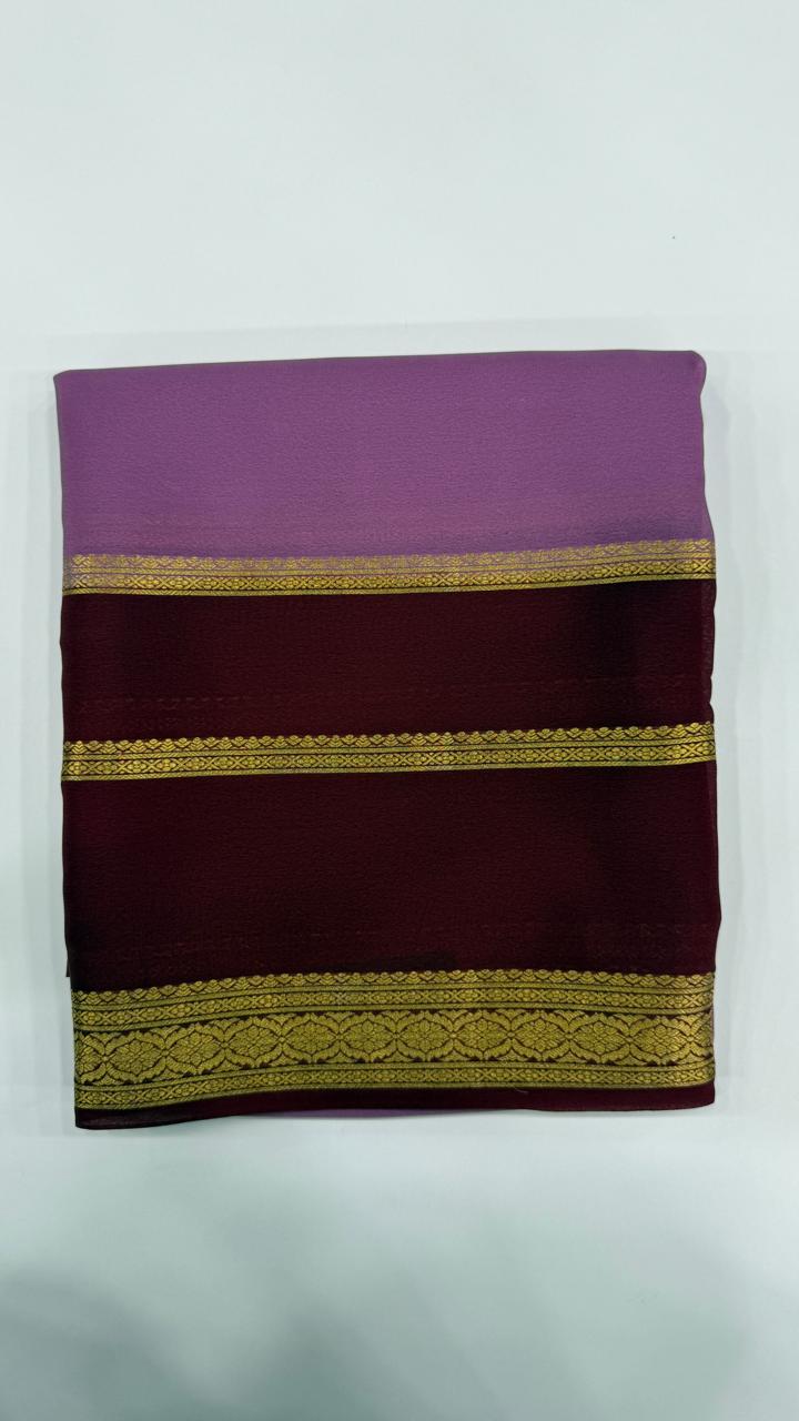 Onion Pink Pure Mysore Silk Crepe Saree 01