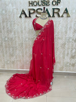 Red Embroidery Work Crepe Saree 29