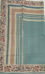Beige n Blue Soft Tussur Petite Embroidery Saree 21
